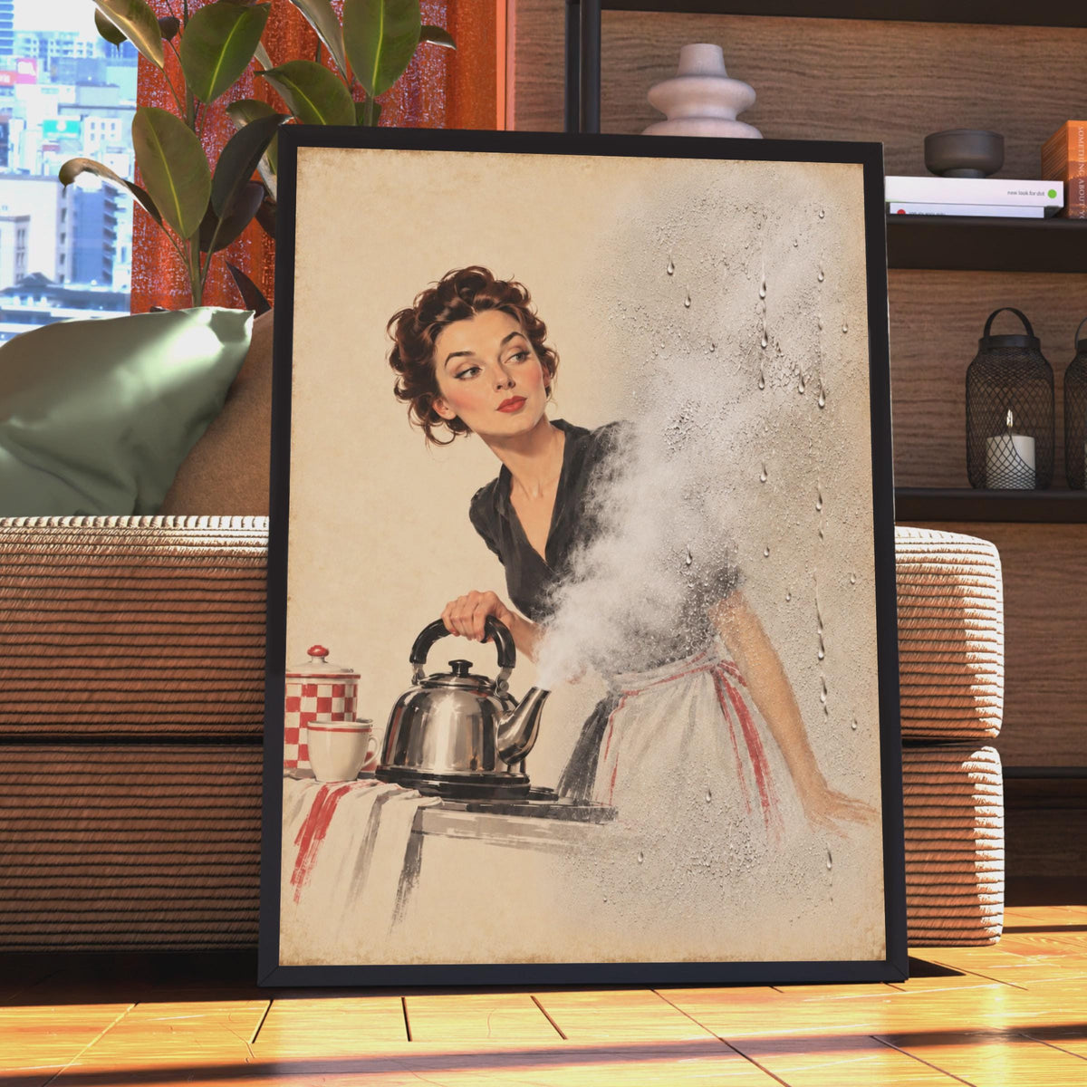 Retro Pin Up 1950s Steam Kettle Trompe L'Oeil Condensation Print (Mid Century Home Decor)