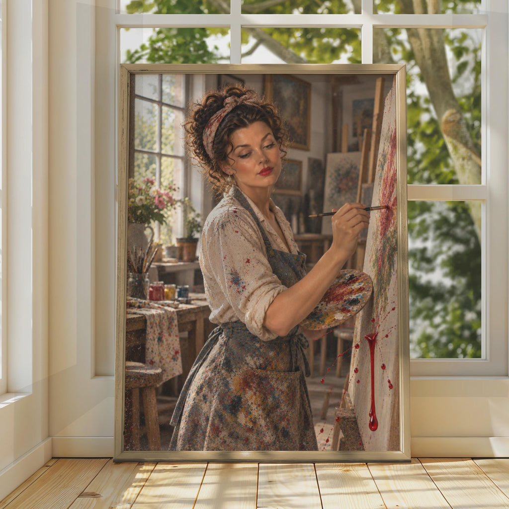 Optical Illusion Painter Woman Poster, Trompe L'oeil Paint Splatter Art Print (Physical)