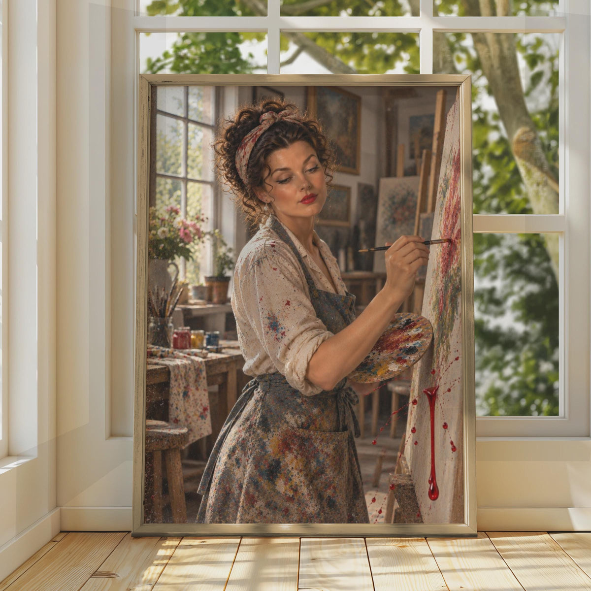 Optical Illusion Painter Woman Poster, Trompe L'oeil Paint Splatter Art Print (Physical)