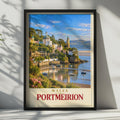 Portmeirion Wales Travel Poster, Italianate Harbour, Coastal Village Art (Print)