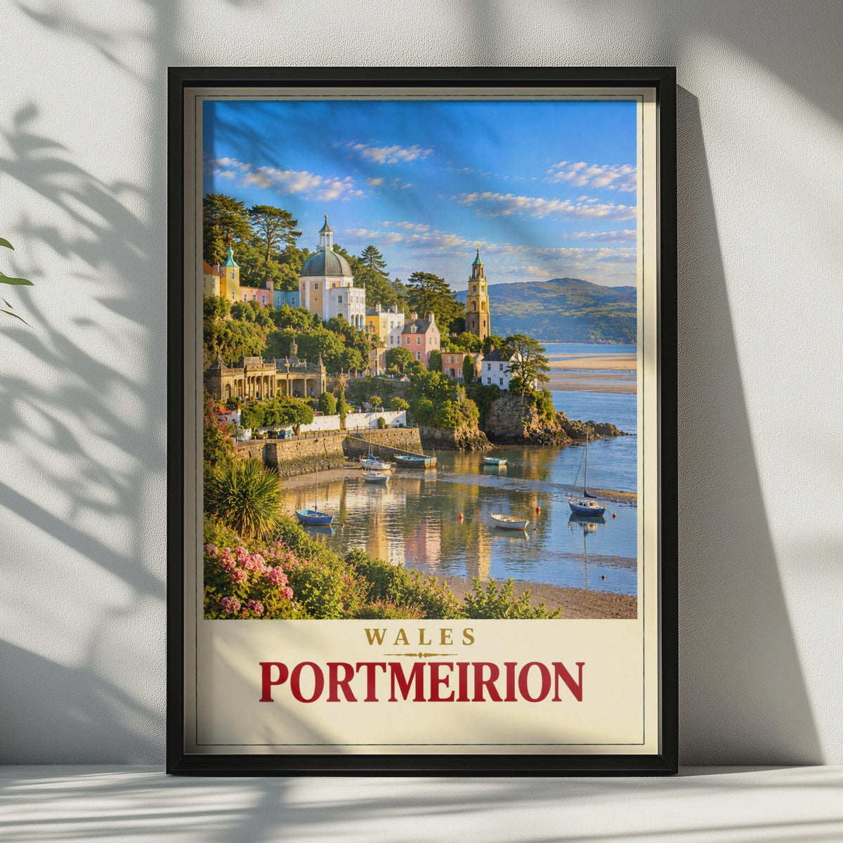 Portmeirion Wales Travel Poster, Italianate Harbour, Coastal Village Art (Print)