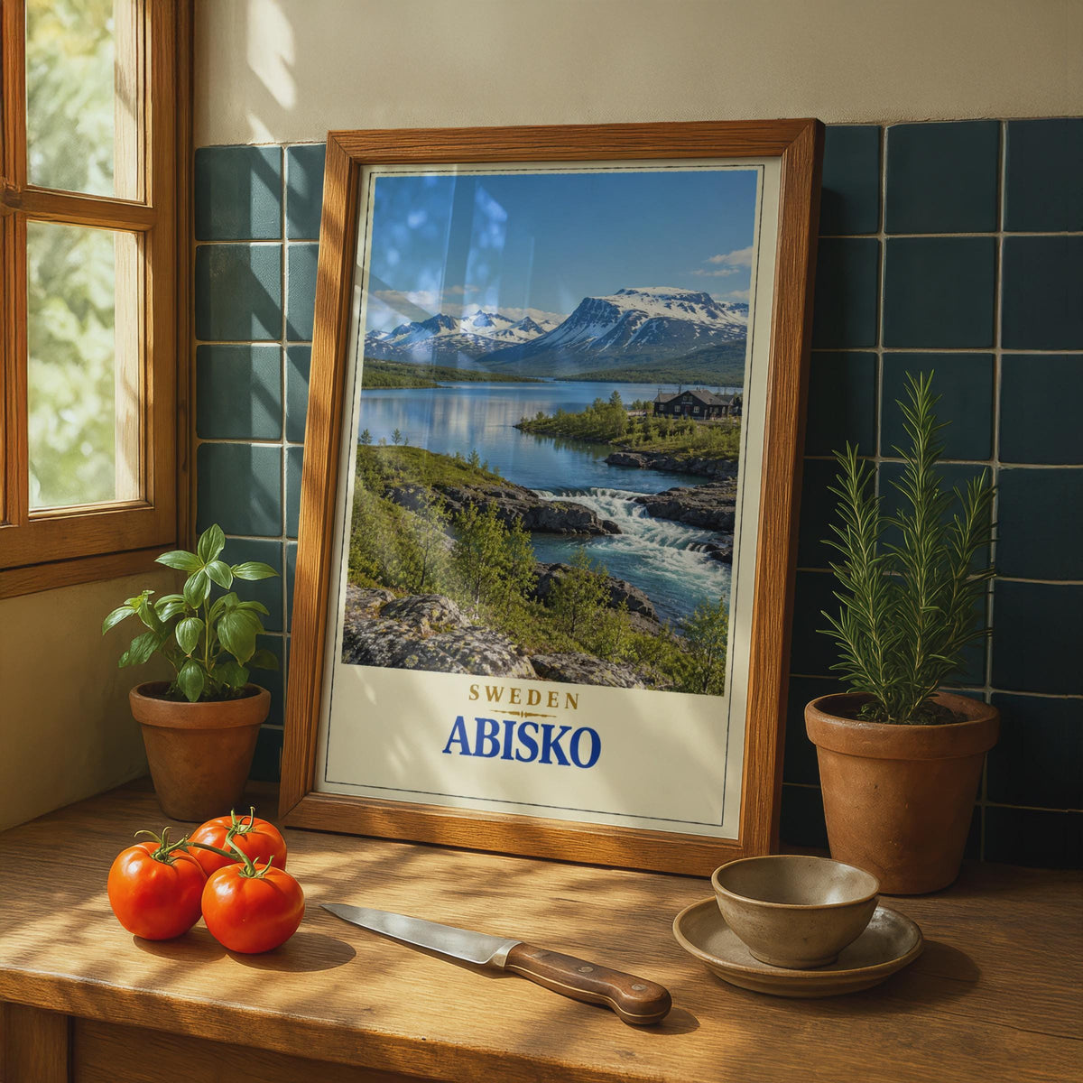 Abisko Sweden Travel Poster, Swedish Lapland Mountain Lake Print, Nordic Nature Wall Art