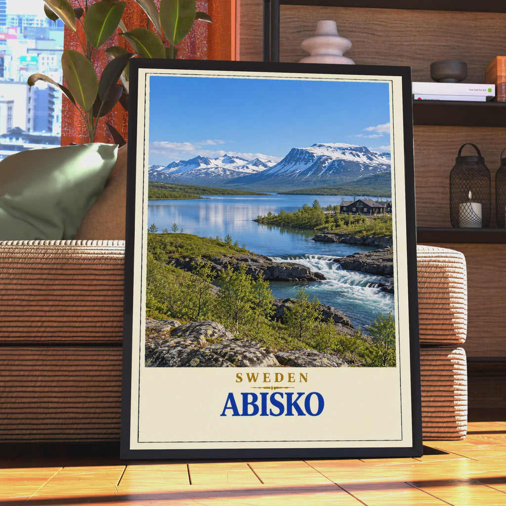Abisko Sweden Travel Poster, Swedish Lapland Mountain Lake Print, Nordic Nature Wall Art
