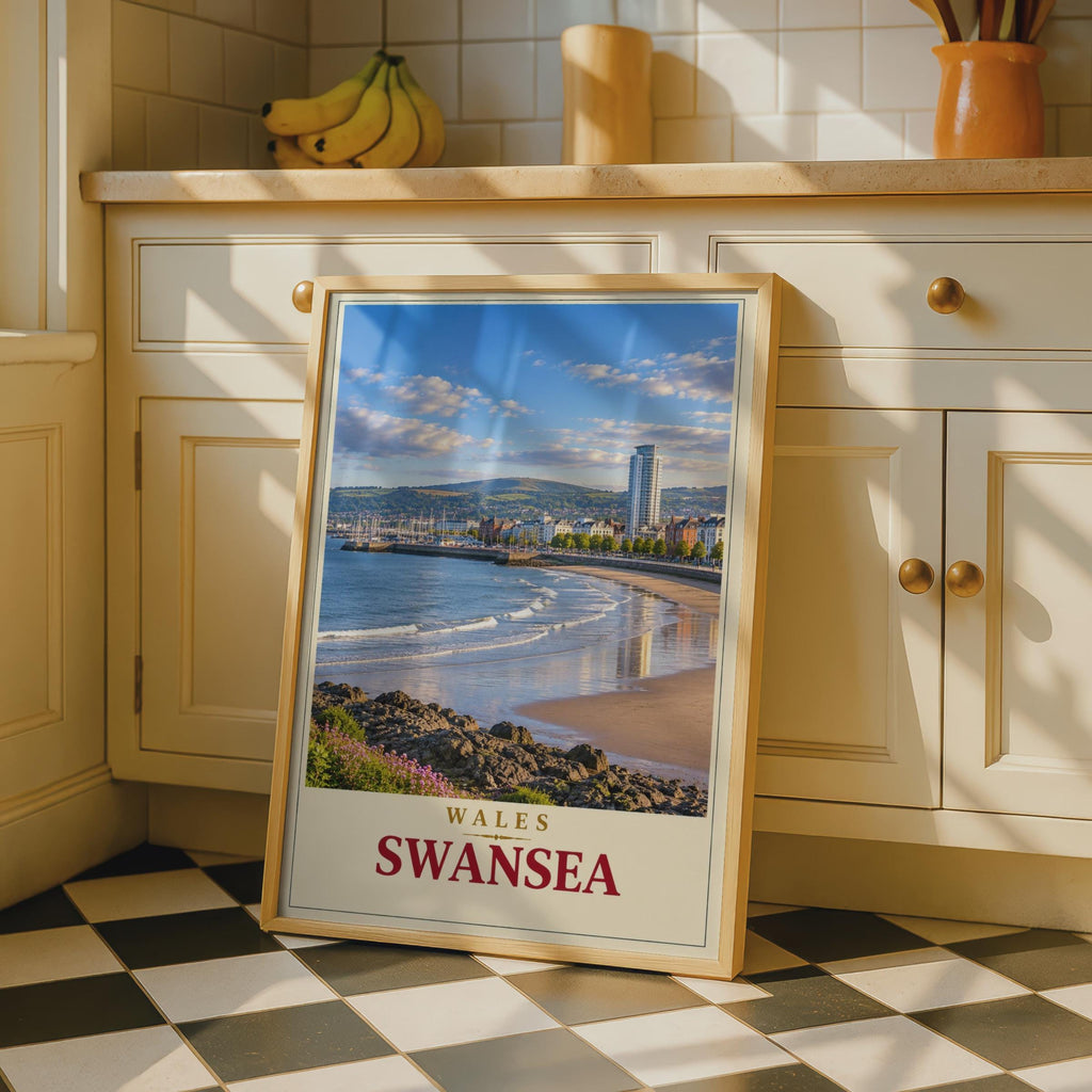 Swansea Bay Travel Poster, Welsh Coastal City Print, Vintage Style Wall Art