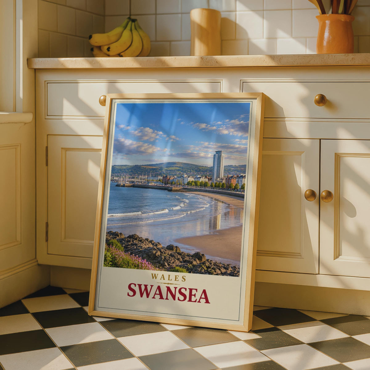 Swansea Bay Travel Poster, Welsh Coastal City Print, Vintage Style Wall Art