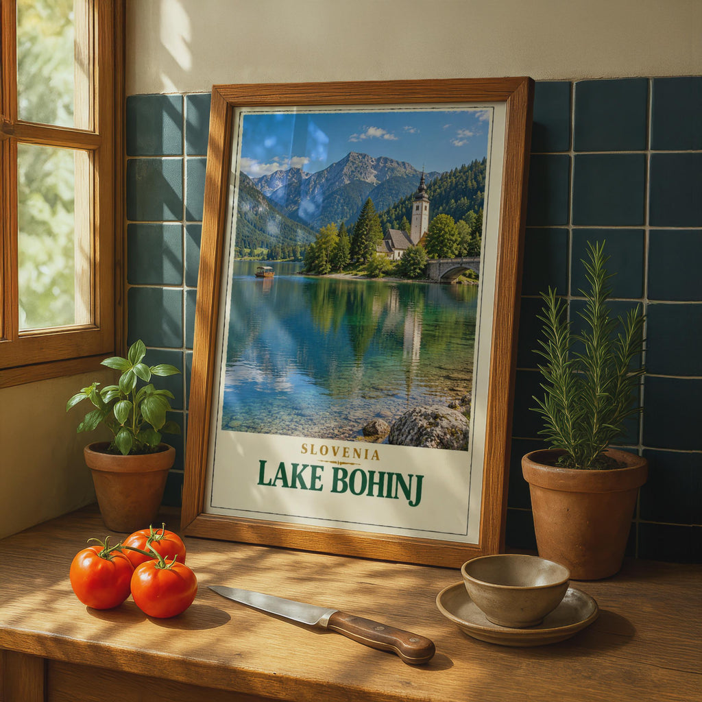Lake Bohinj Travel Poster, Julian Alps, Slovenia Church Print (Wall Art)