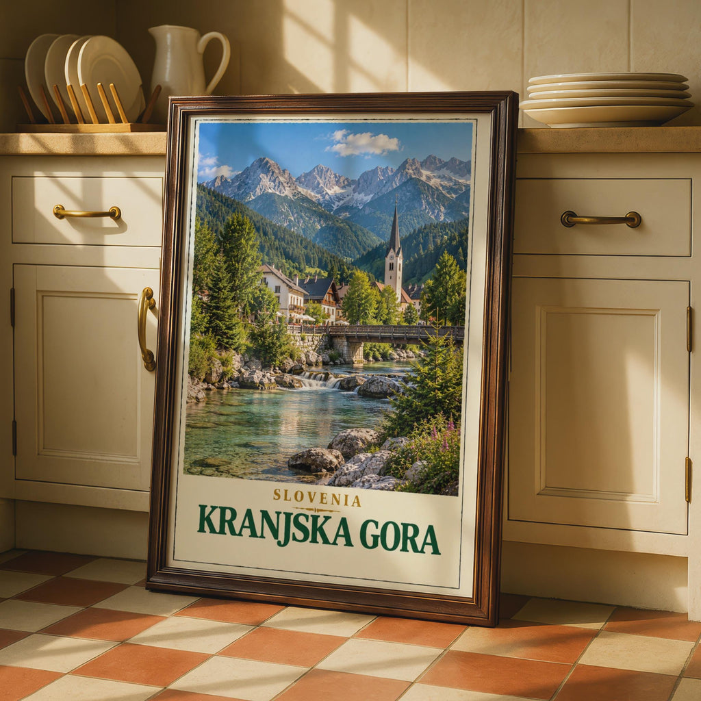 Kranjska Gora Slovenia Travel Poster, Alpine Village Wall Art, Julian Alps Mountain Print
