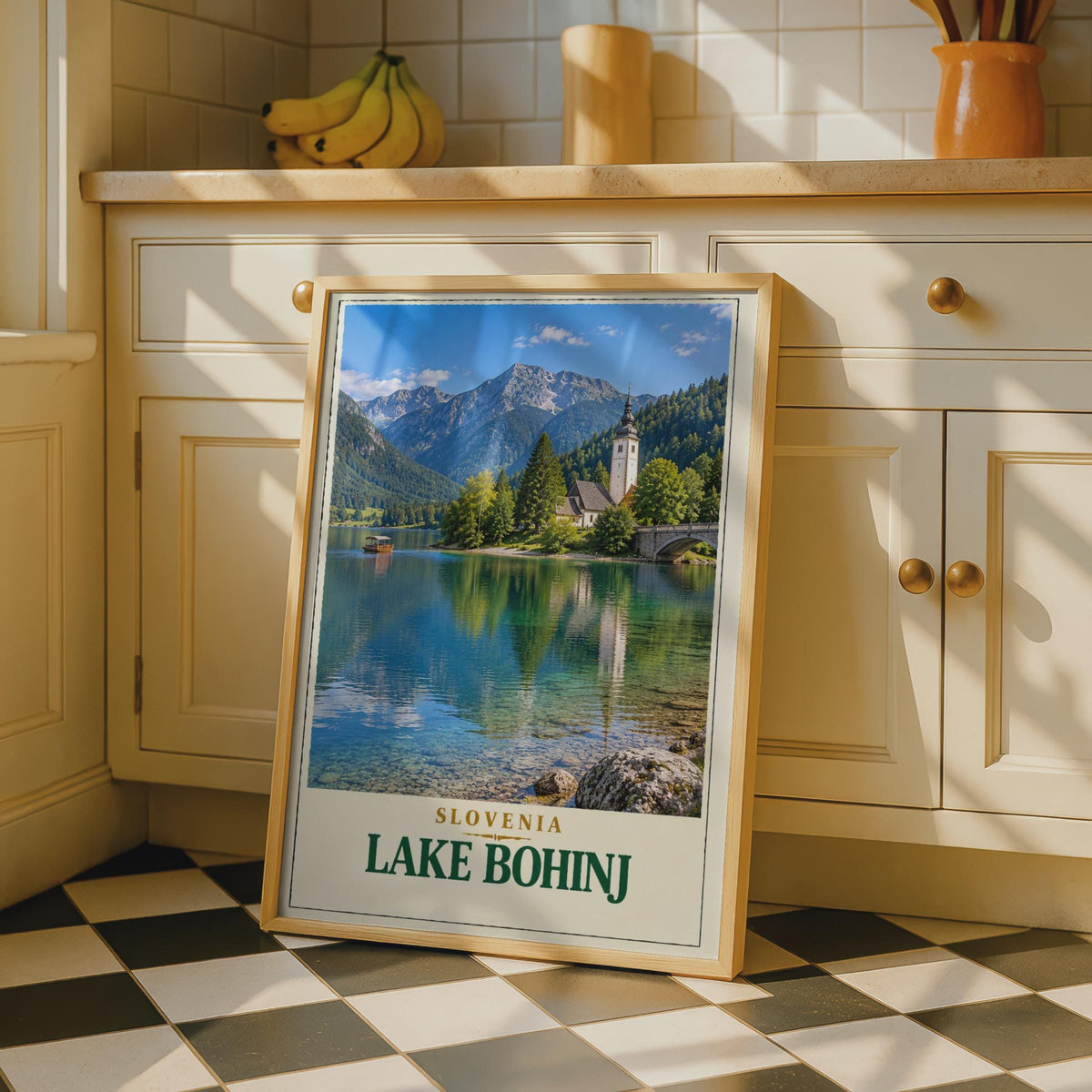 Lake Bohinj Travel Poster, Julian Alps, Slovenia Church Print (Wall Art)