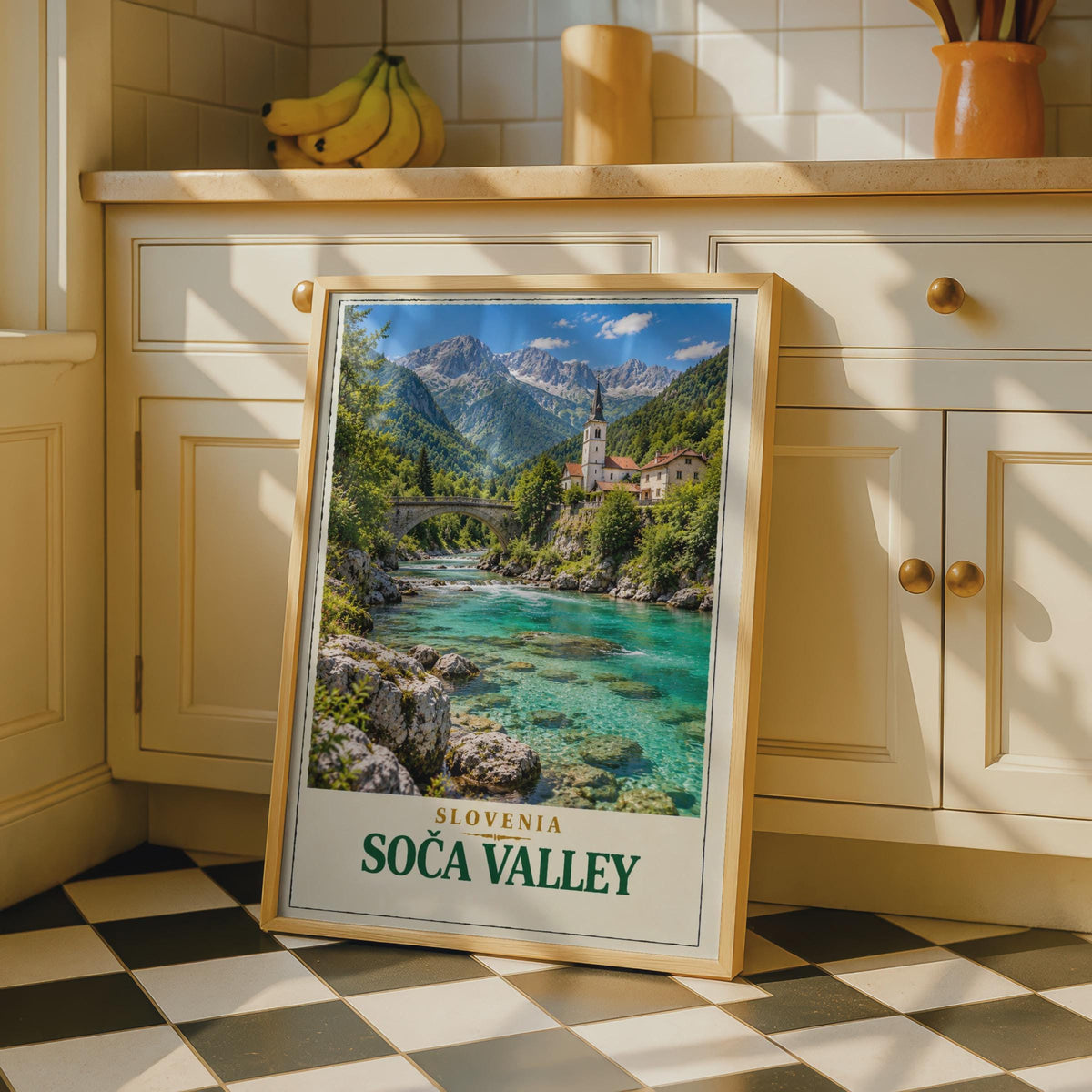 Soca Valley Slovenia Travel Poster, Turquoise River, Julian Alps Village Art (Print)