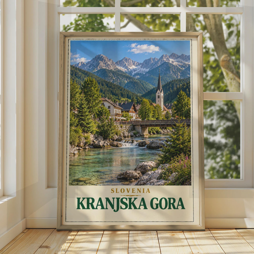 Kranjska Gora Slovenia Travel Poster, Alpine Village Wall Art, Julian Alps Mountain Print