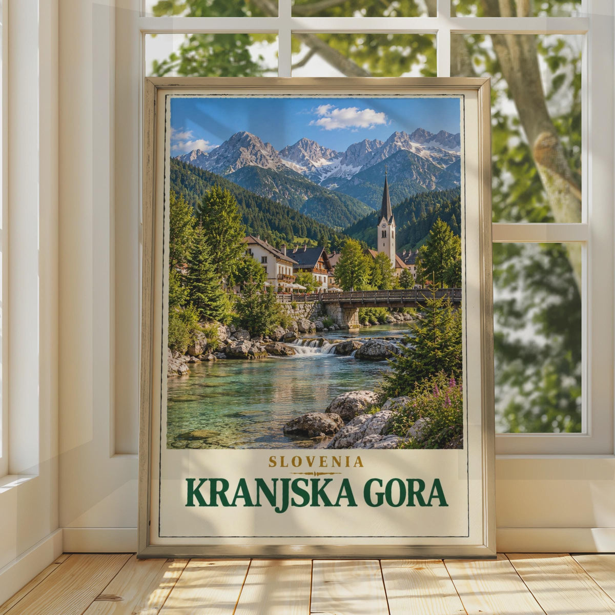 Kranjska Gora Slovenia Travel Poster, Alpine Village Wall Art, Julian Alps Mountain Print