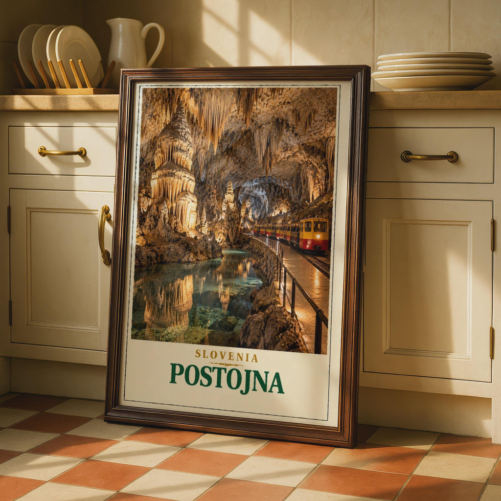 Postojna Cave Slovenia Travel Poster, Vintage Style Cave Train Wall Art (Print)