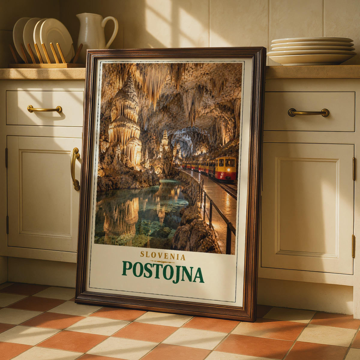 Postojna Cave Slovenia Travel Poster, Vintage Style Cave Train Wall Art (Print)