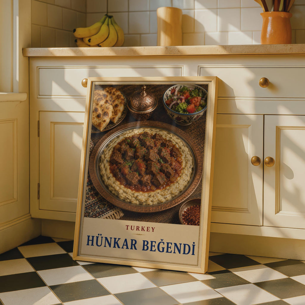 Hunkar Begendi Turkish Cuisine Poster, Ottoman Lamb & Aubergine Dish, Kitchen Wall Art (Printed Poster)