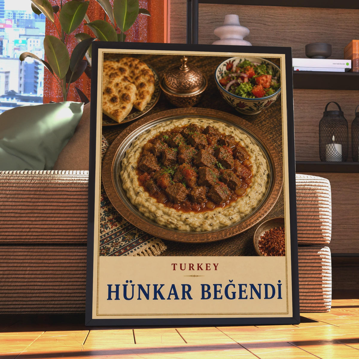 Hunkar Begendi Turkish Cuisine Poster, Ottoman Lamb & Aubergine Dish, Kitchen Wall Art (Printed Poster)