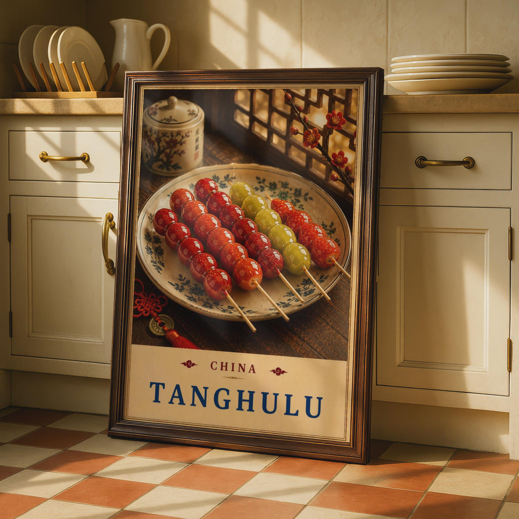 Tanghulu Chinese Street Food Wall Art, Asian Kitchen Decor, Red Candied Fruit Print, Oriental Restaurant Poster