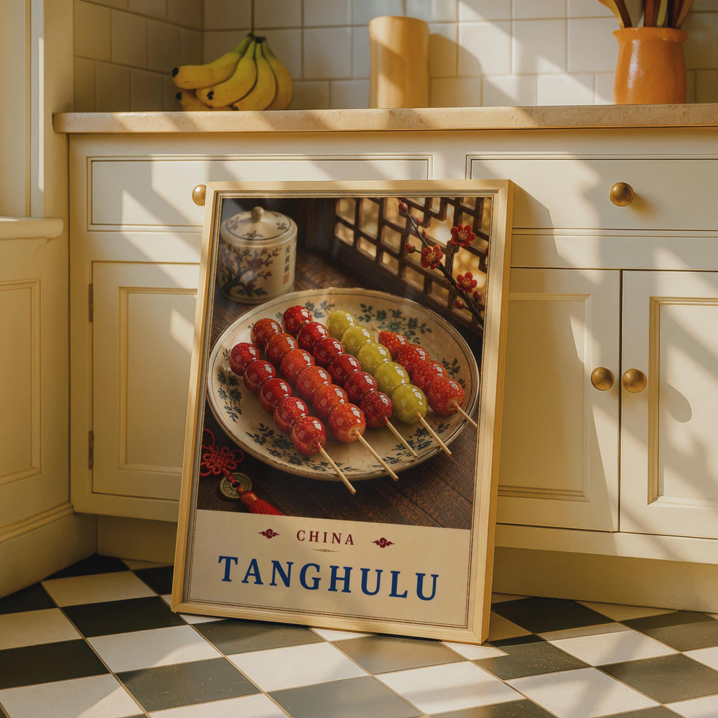 Tanghulu Chinese Street Food Wall Art, Asian Kitchen Decor, Red Candied Fruit Print, Oriental Restaurant Poster