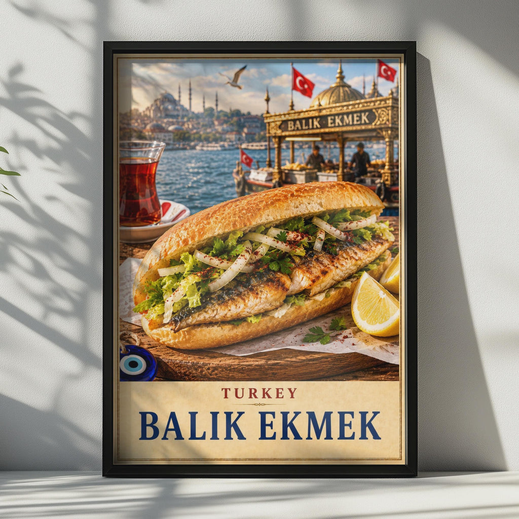 Balık Ekmek Istanbul Poster, Turkish Street Food Art, Bosphorus Travel Print (Wall Decor)