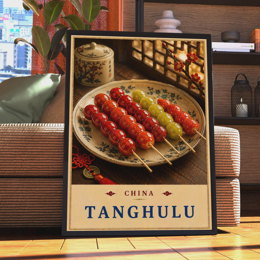 Tanghulu Chinese Street Food Wall Art, Asian Kitchen Decor, Red Candied Fruit Print, Oriental Restaurant Poster
