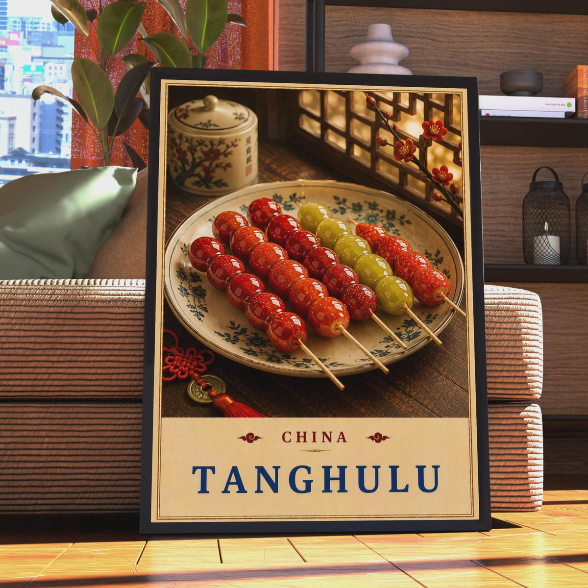 Tanghulu Chinese Street Food Wall Art, Asian Kitchen Decor, Red Candied Fruit Print, Oriental Restaurant Poster