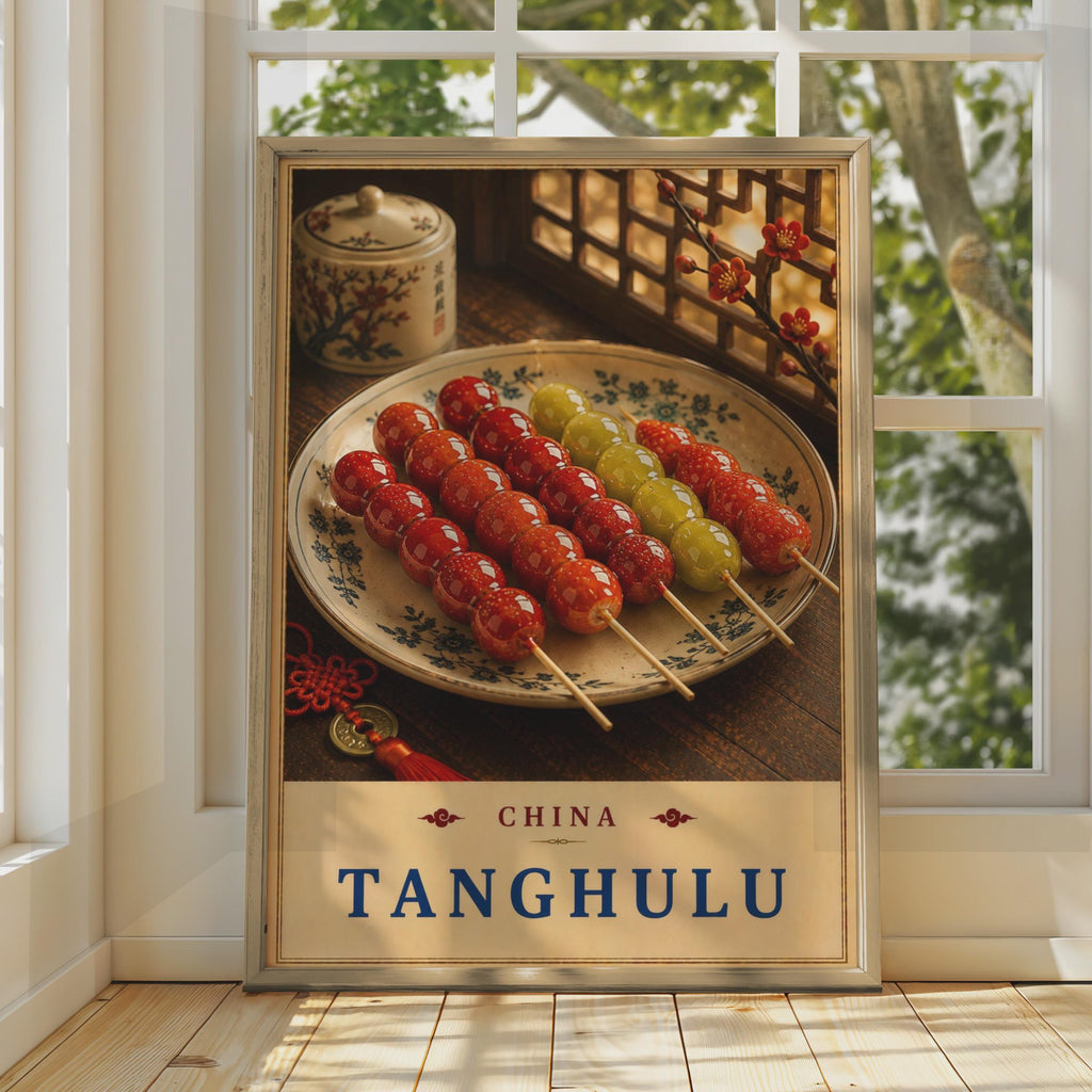 Tanghulu Chinese Street Food Wall Art, Asian Kitchen Decor, Red Candied Fruit Print, Oriental Restaurant Poster