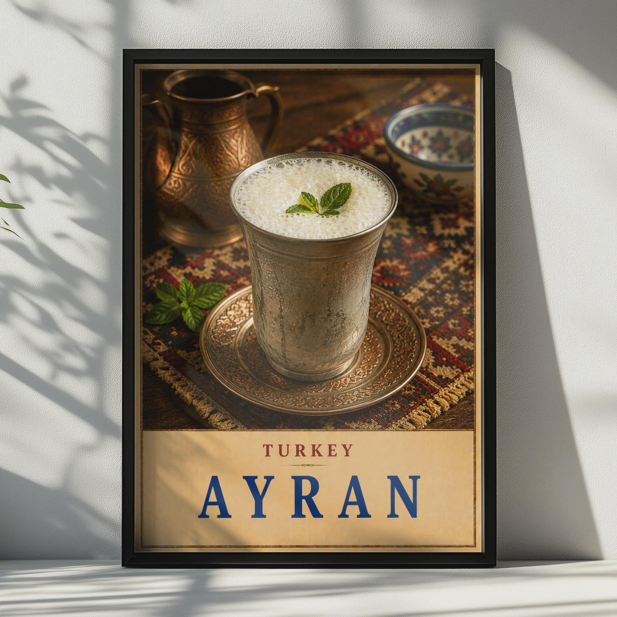 Turkish Ayran Drink Poster, Chilled Yoghurt Beverage Art, Middle Eastern Kitchen Decor
