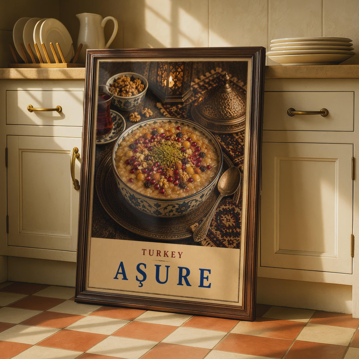 Turkish Asure Food Poster, Ottoman Kitchen Decor, Warm Tones (Print)