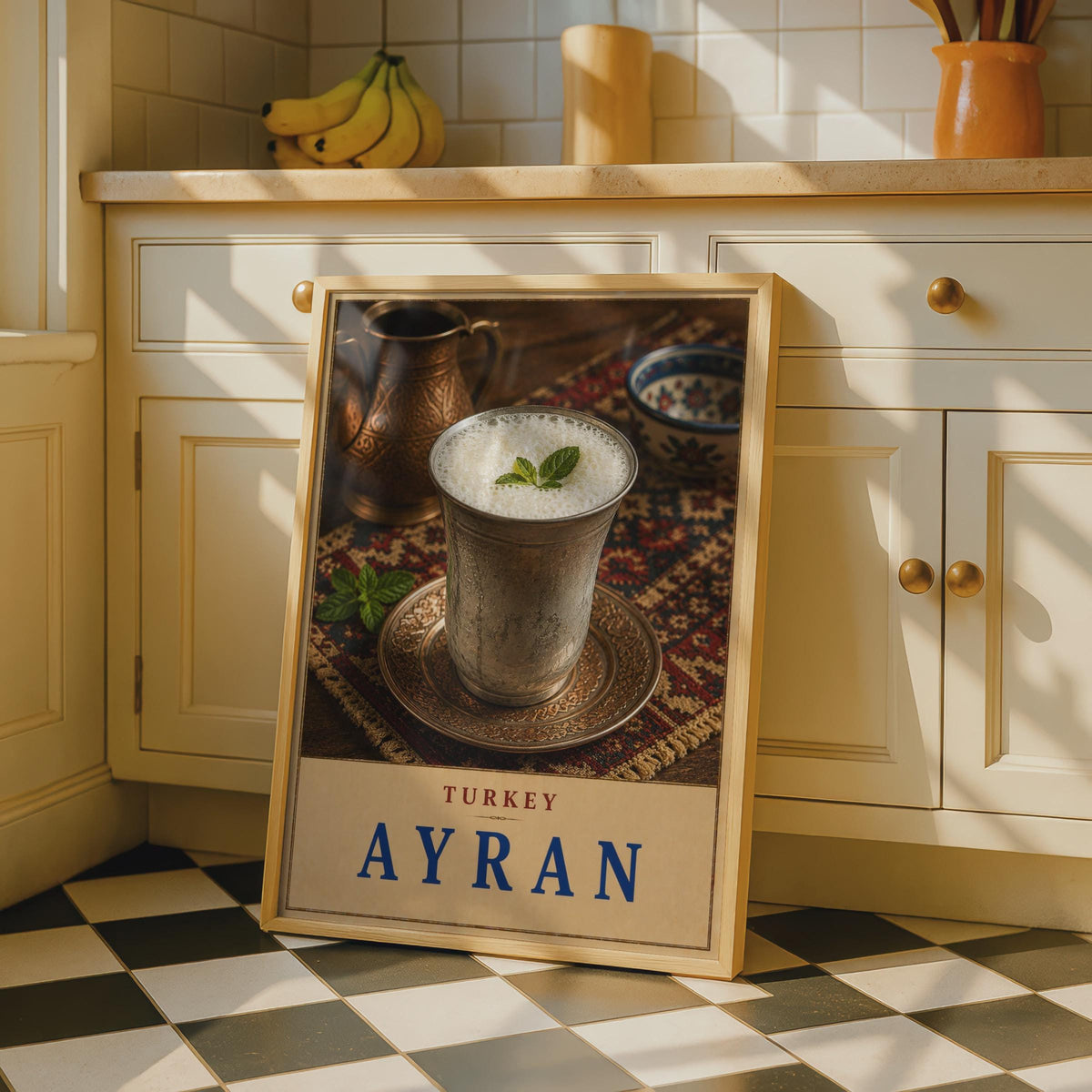 Turkish Ayran Drink Poster, Chilled Yoghurt Beverage Art, Middle Eastern Kitchen Decor