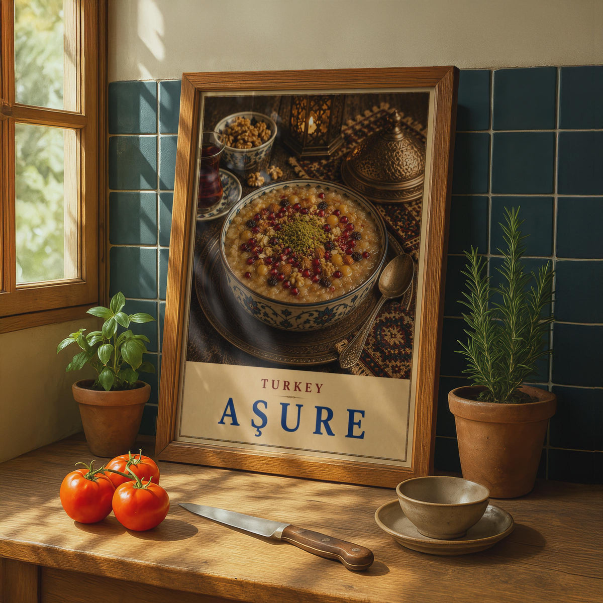 Turkish Asure Food Poster, Ottoman Kitchen Decor, Warm Tones (Print)