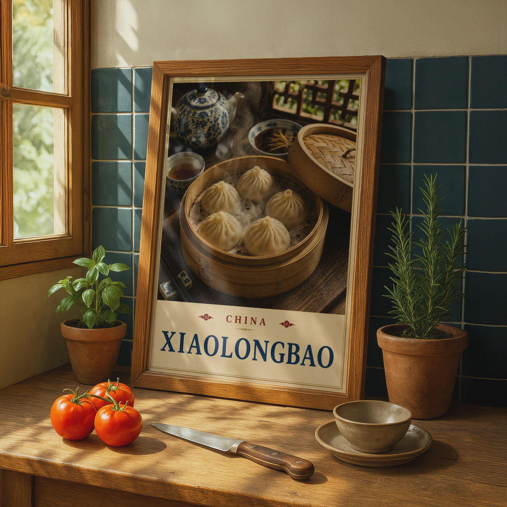 Xiaolongbao China Food Poster, Dim Sum Kitchen Wall Art, Asian Cuisine Print