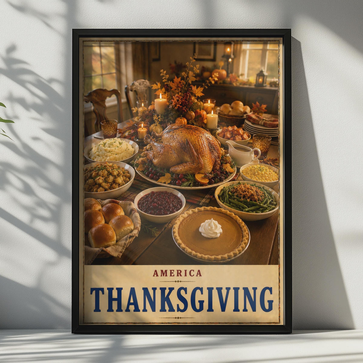 America Thanksgiving Poster, Traditional Feast Wall Art, Autumn Dining Room Decor