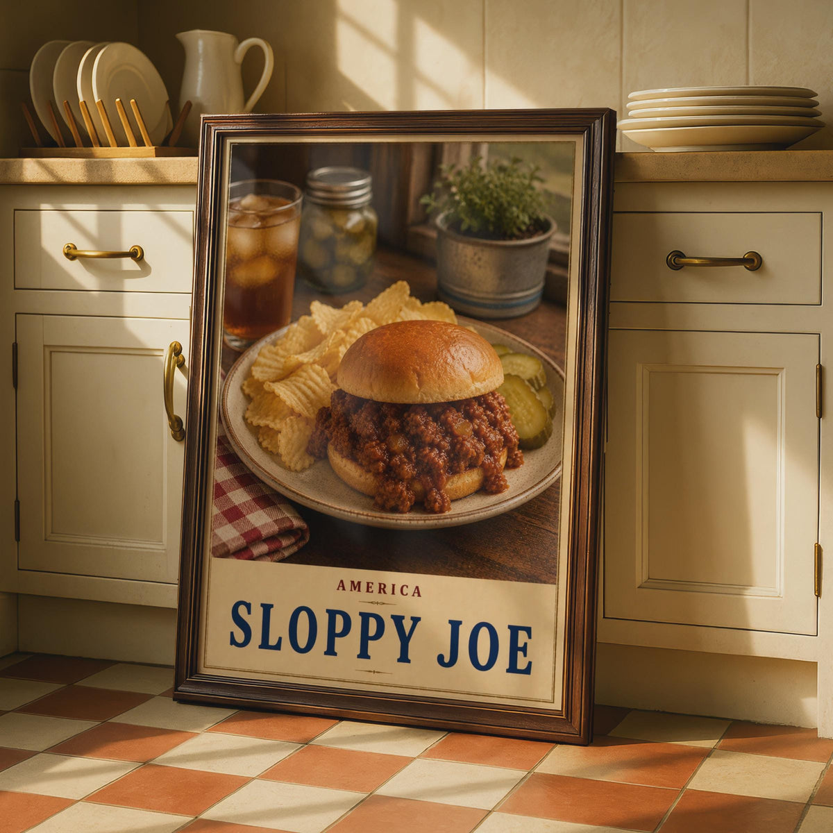 Retro Sloppy Joe Poster, Vintage Diner Wall Art, Comfort Food Print (USA Cuisine)