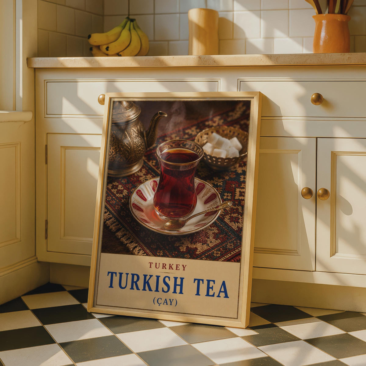 Turkish Tea (Çay) Poster, Vintage Travel Art, Warm Tones, Cafe Decor