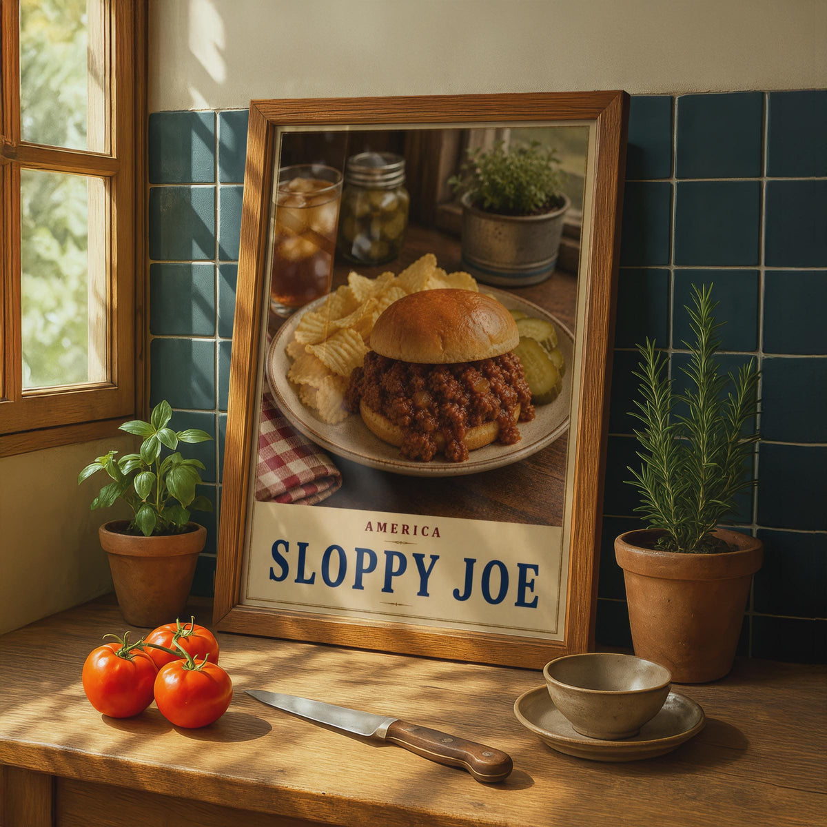 Retro Sloppy Joe Poster, Vintage Diner Wall Art, Comfort Food Print (USA Cuisine)