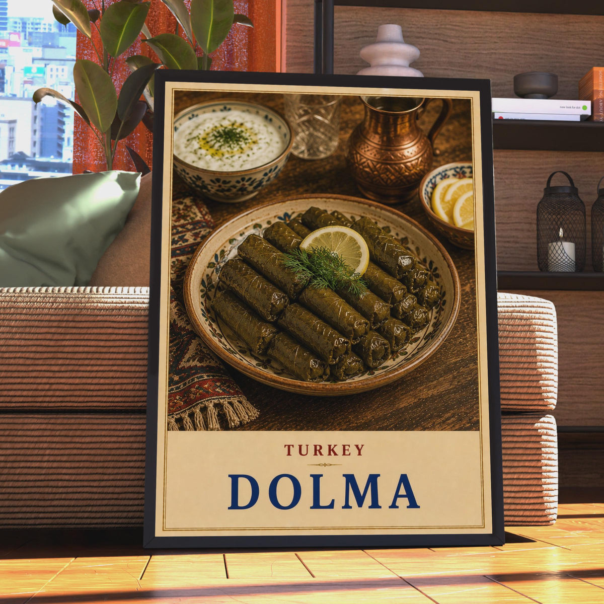 Turkish Dolma Food Poster, Mediterranean Cuisine Wall Art, Stuffed Vine Leaves (Print)