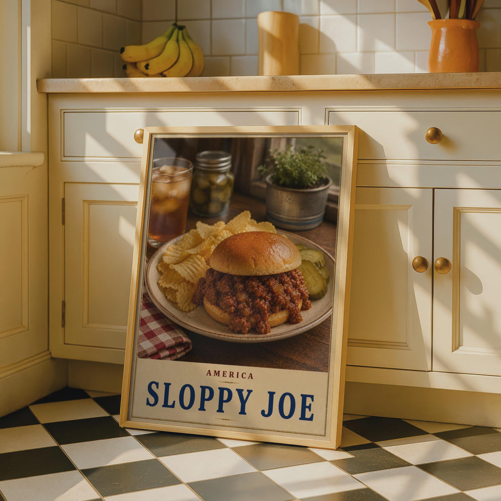 Retro Sloppy Joe Poster, Vintage Diner Wall Art, Comfort Food Print (USA Cuisine)