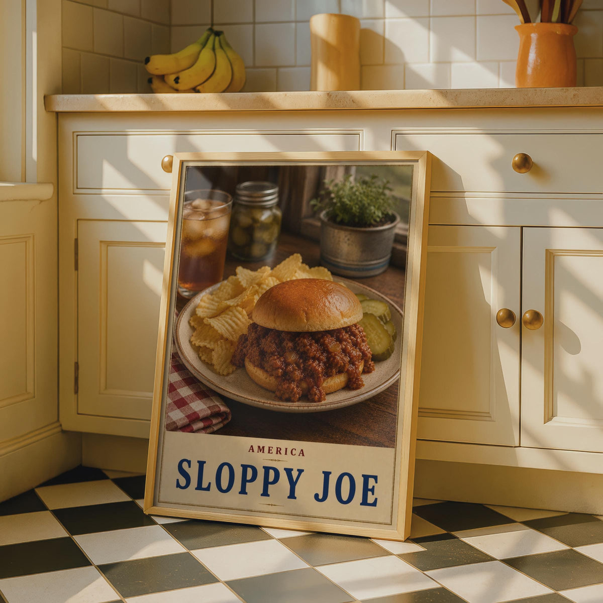 Retro Sloppy Joe Poster, Vintage Diner Wall Art, Comfort Food Print (USA Cuisine)