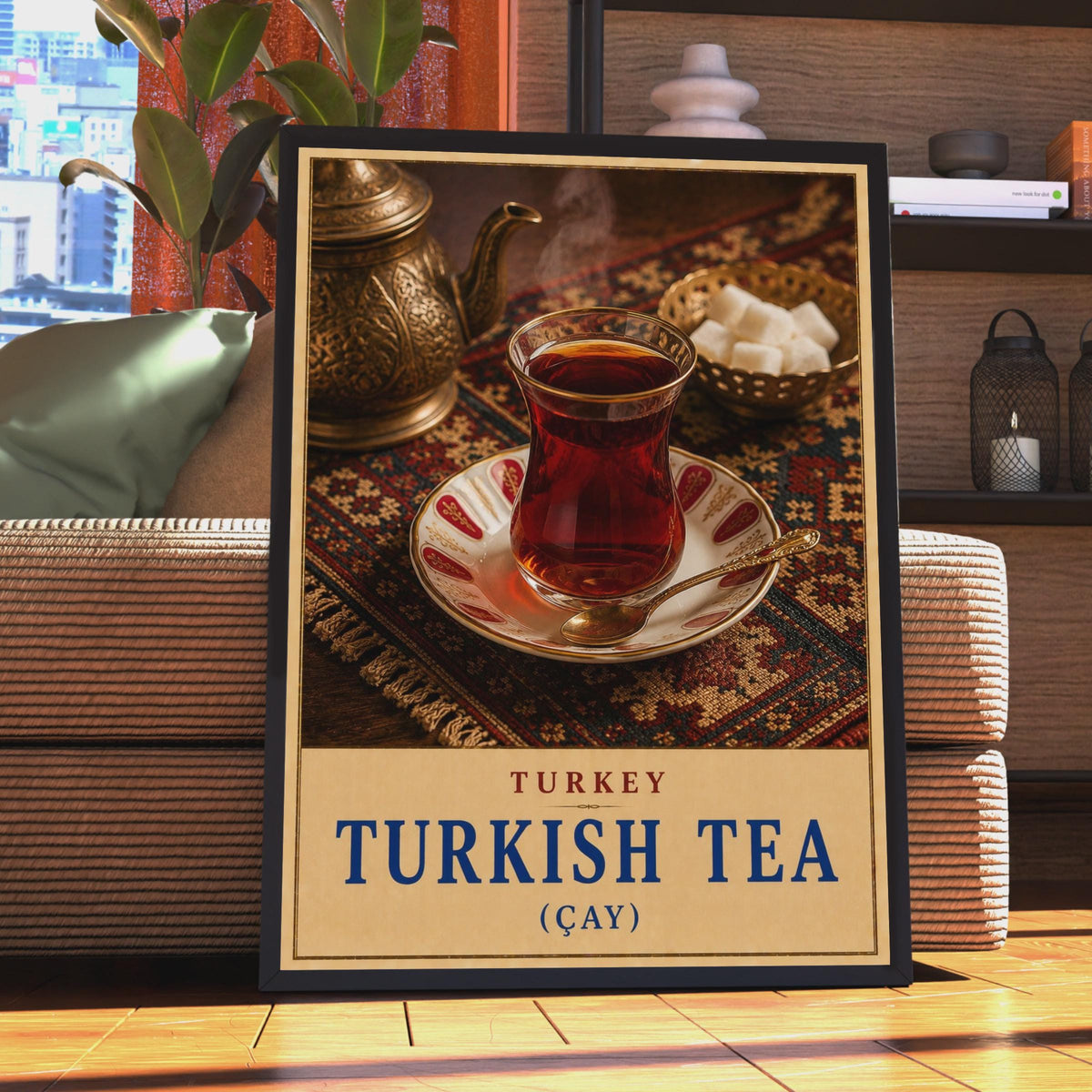 Turkish Tea (Çay) Poster, Vintage Travel Art, Warm Tones, Cafe Decor