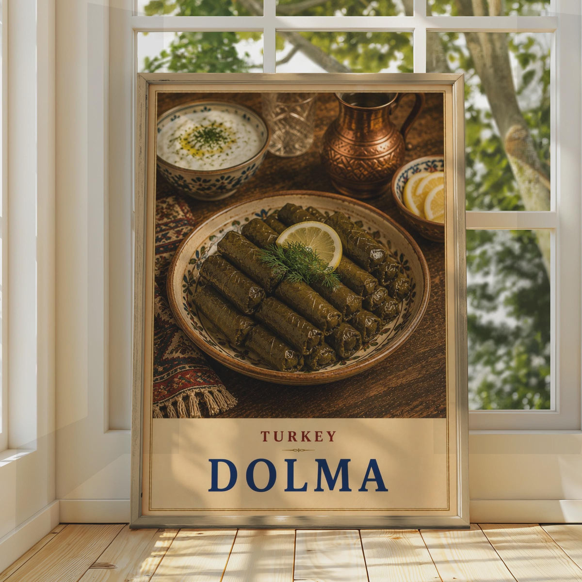 Turkish Dolma Food Poster, Mediterranean Cuisine Wall Art, Stuffed Vine Leaves (Print)