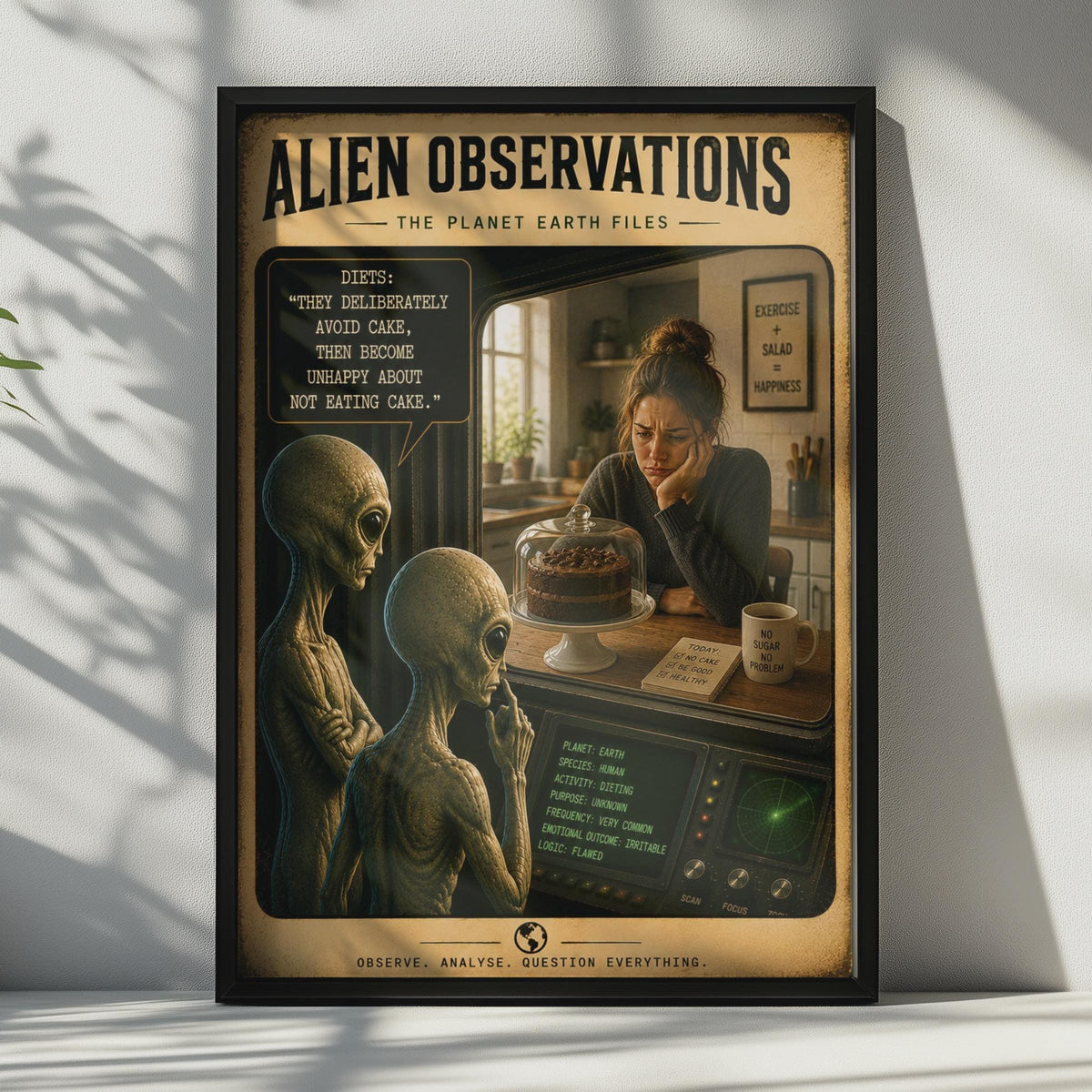 Alien Observations Diet Cake Poster, Sci-Fi Comedy Wall Art (Print)