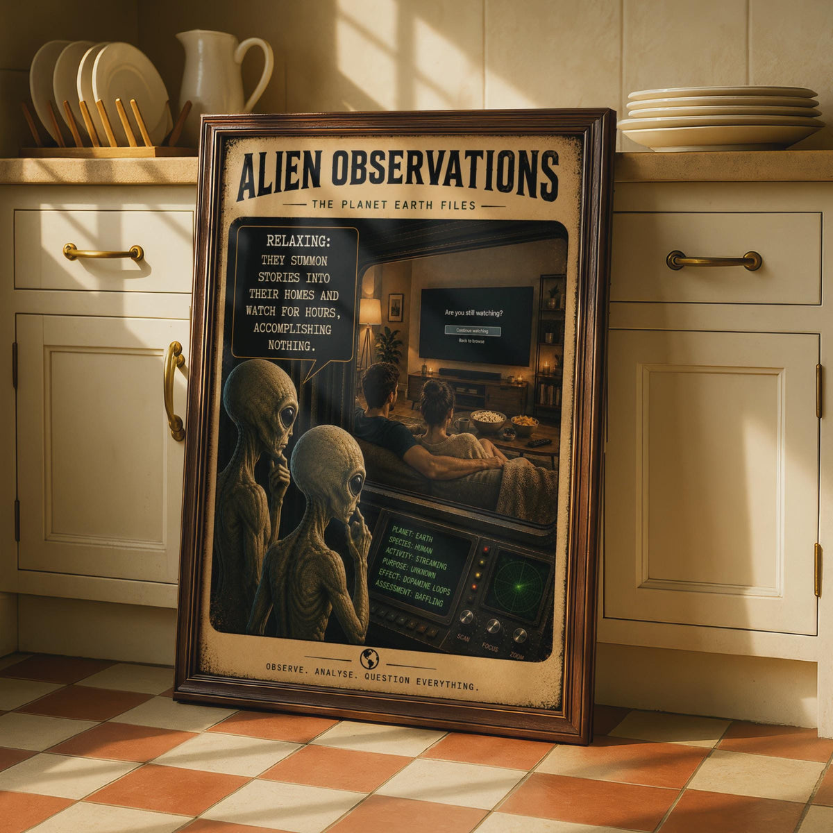 Alien Observations Streaming Poster, Sci-Fi Comedy Wall Art, Retro Living Room Decor