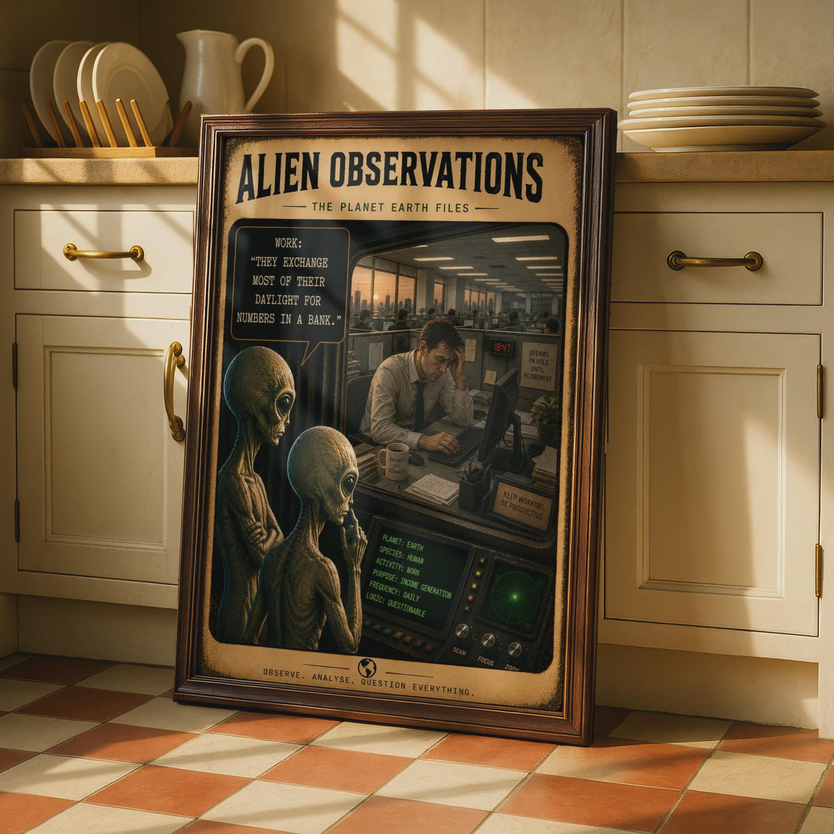 Alien Observations Office Poster, Sarcastic Sci-Fi Work Art, Cubicle Decor (Print)