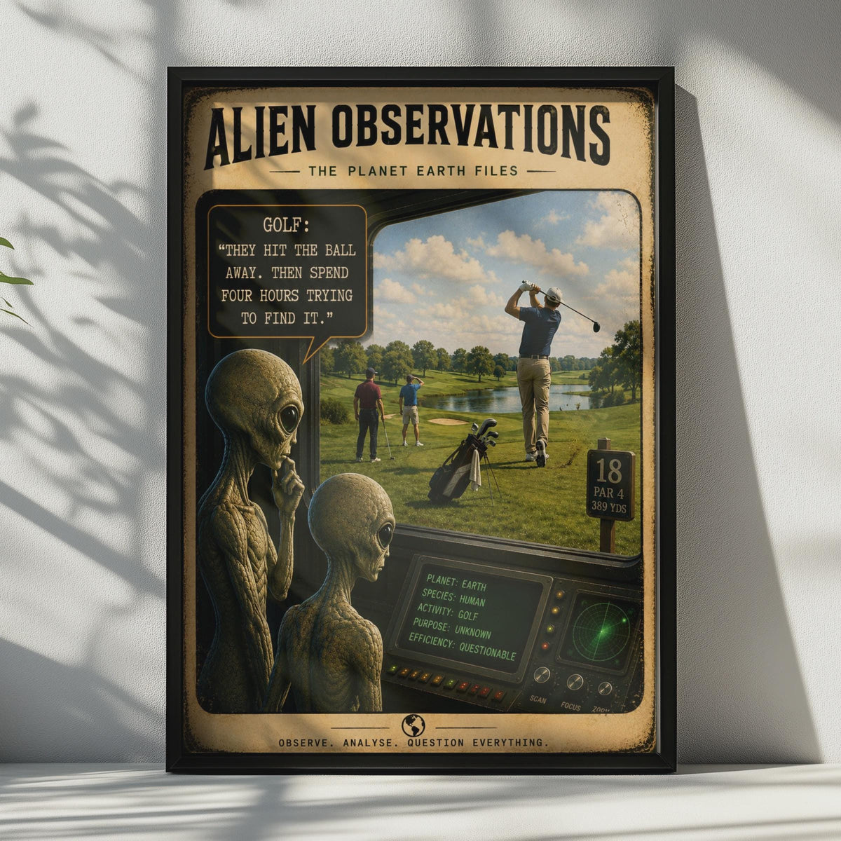 Alien Observations Golf Poster, Retro Sci-Fi Humor Wall Art (Print)