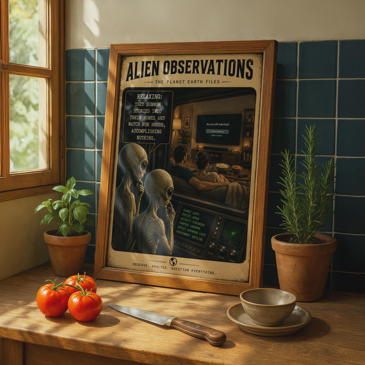 Alien Observations Streaming Poster, Sci-Fi Comedy Wall Art, Retro Living Room Decor