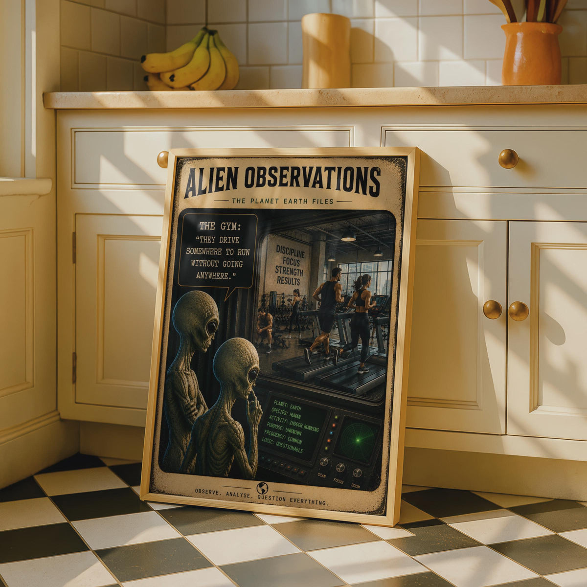 Alien Observations Gym Poster, Funny Fitness Wall Art, Sci-Fi Comedy Print