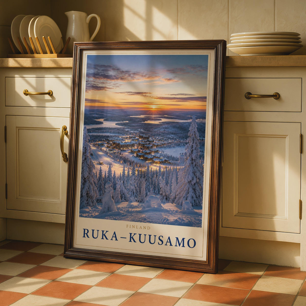 Ruka-Kuusamo Finland Winter Ski Resort Poster, Lapland Snow Sunset Travel Art (Print)