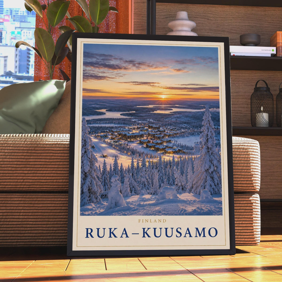 Ruka-Kuusamo Finland Winter Ski Resort Poster, Lapland Snow Sunset Travel Art (Print)