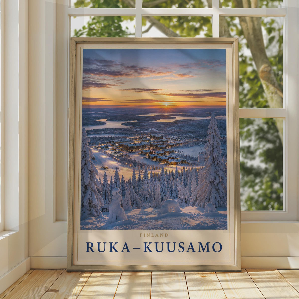 Ruka-Kuusamo Finland Winter Ski Resort Poster, Lapland Snow Sunset Travel Art (Print)