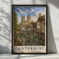 Canterbury England Travel Poster, Cathedral River View, Tudor Buildings, Old Weavers House (Wall Art)