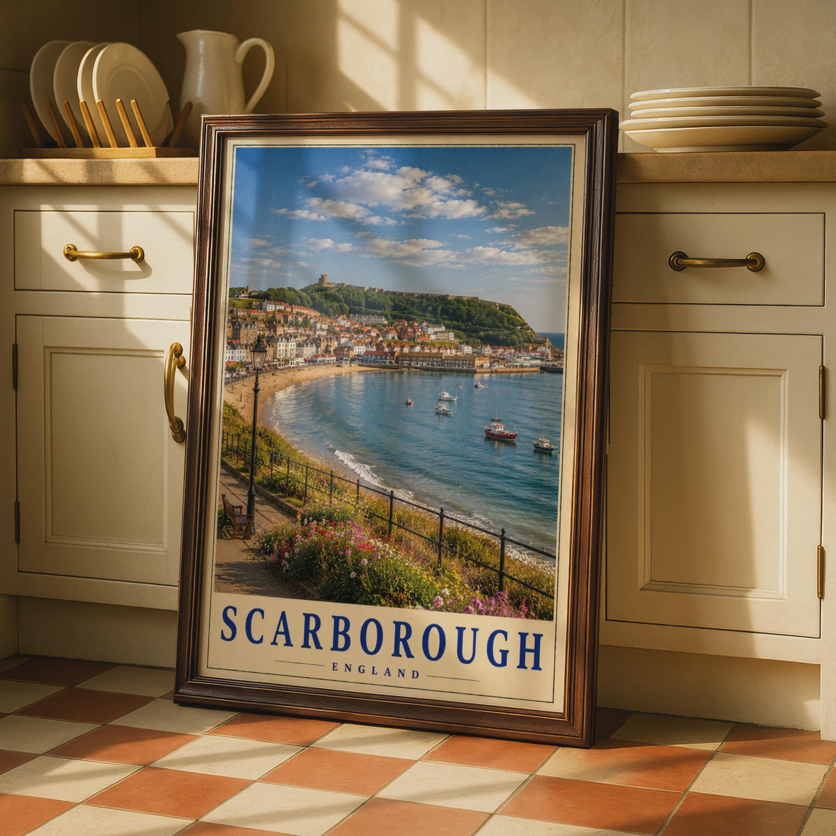 Scarborough England Travel Poster, Yorkshire Coast, Castle Bay Seaside Print (Physical)